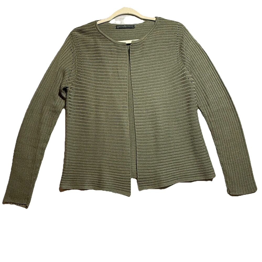 PERUVIAN CONNECTION Green 100% Pima Cotton Open Front Cardigan Sweater Size M